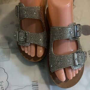 Soda Silver Sparkle Double Buckle Slide
